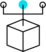 Abstract icon showing a cube with connected lines and a central blue dot – Neutrinos